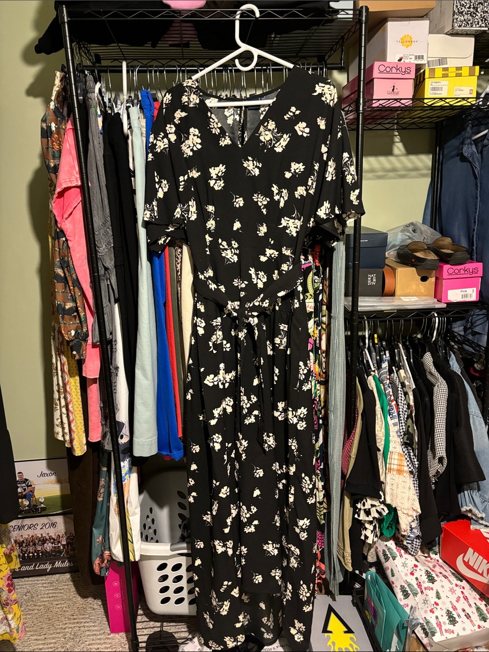 Kaari Blue Black Floral Wrap Maxi Dress with Tie Waist